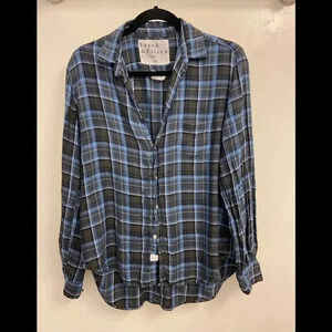 Frank & Eileen Long Sleeve Blouse Blue & Gray Plaid Size Extra Small